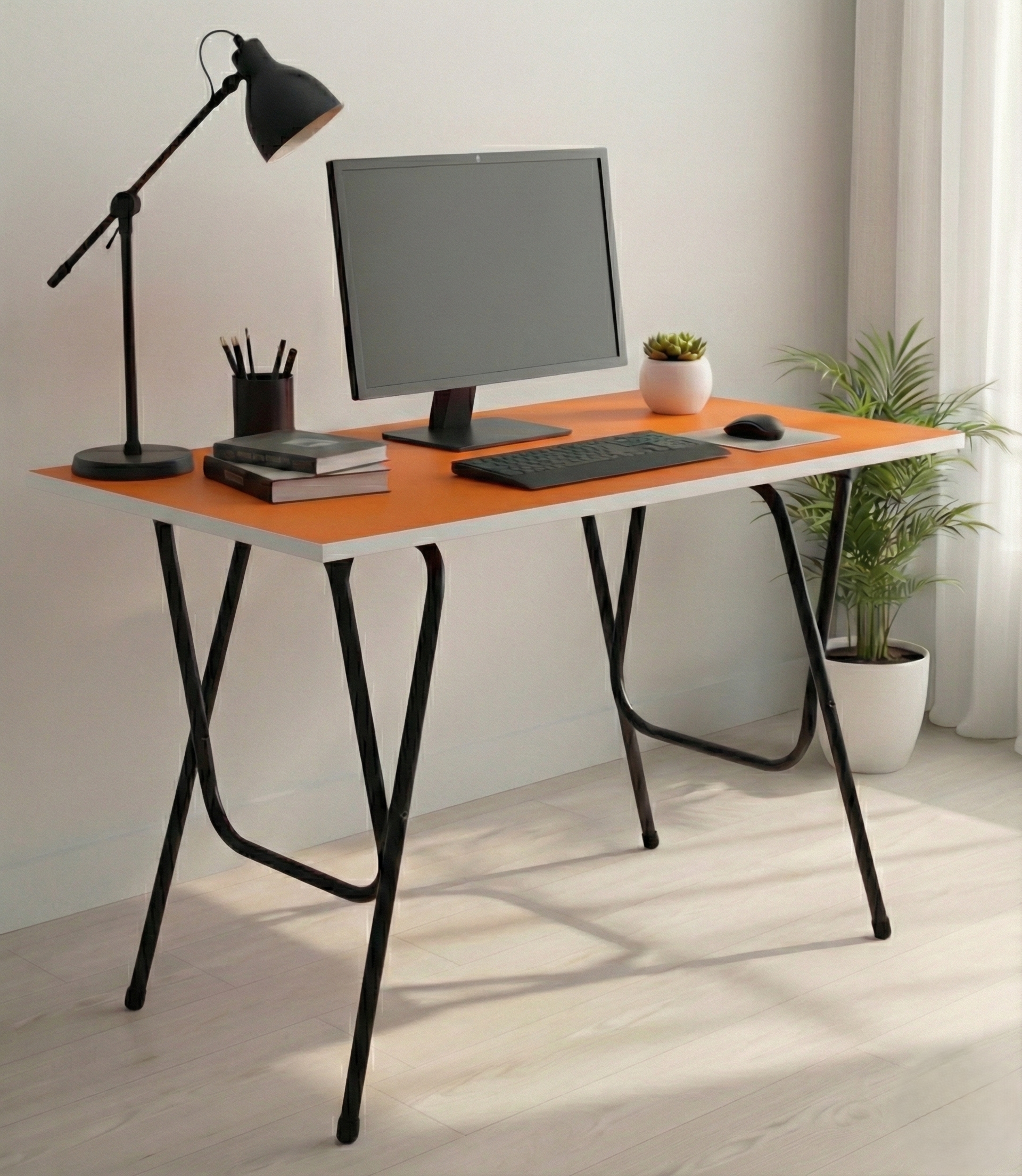 EuroQon Easy Fold Space Saver Foldable Engineered Wood Study Table Black