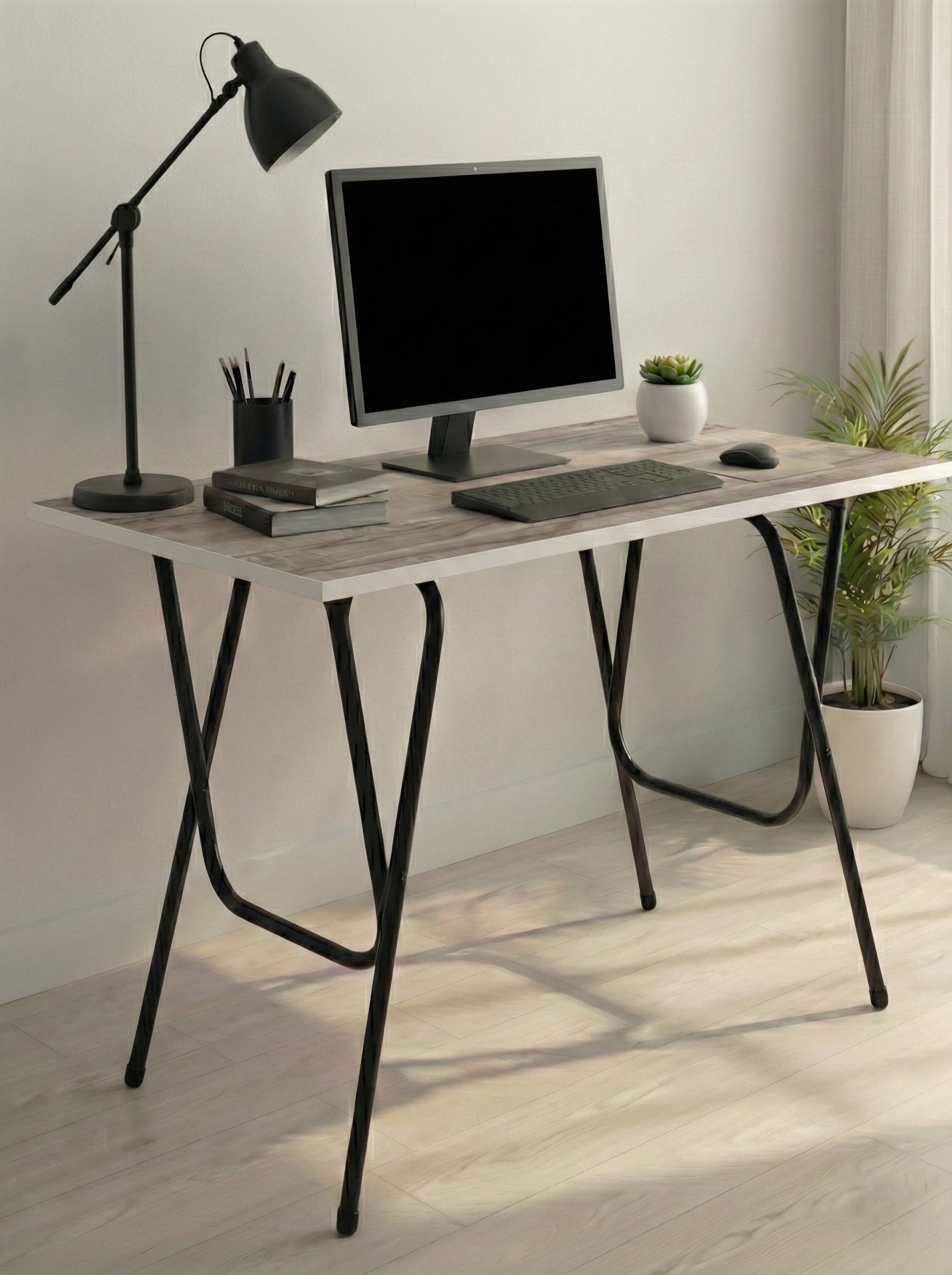 EuroQon Easy Fold Space Saver Foldable Engineered Wood Study Table Black