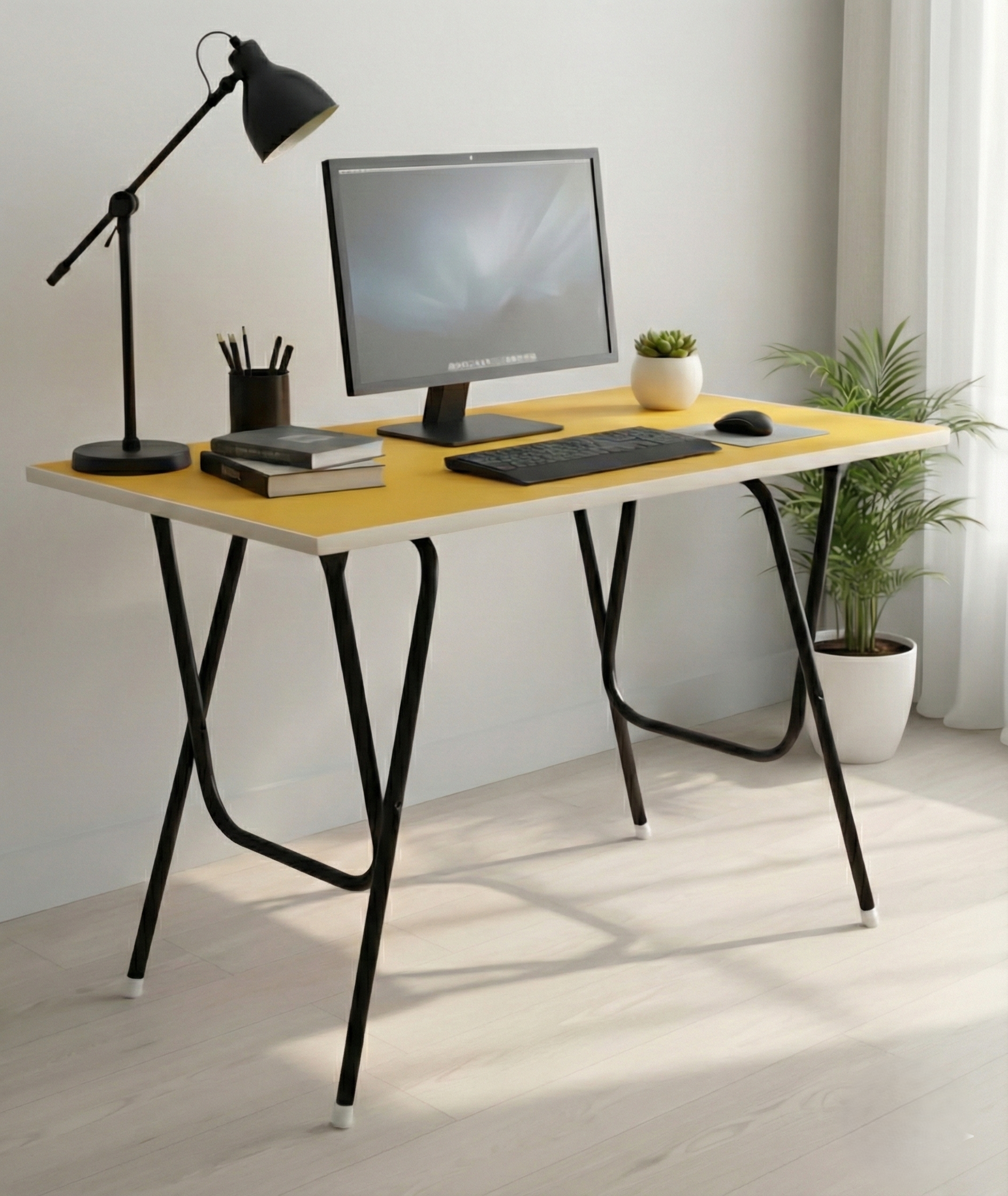 EuroQon Easy Fold Space Saver Foldable Engineered Wood Study Table Black