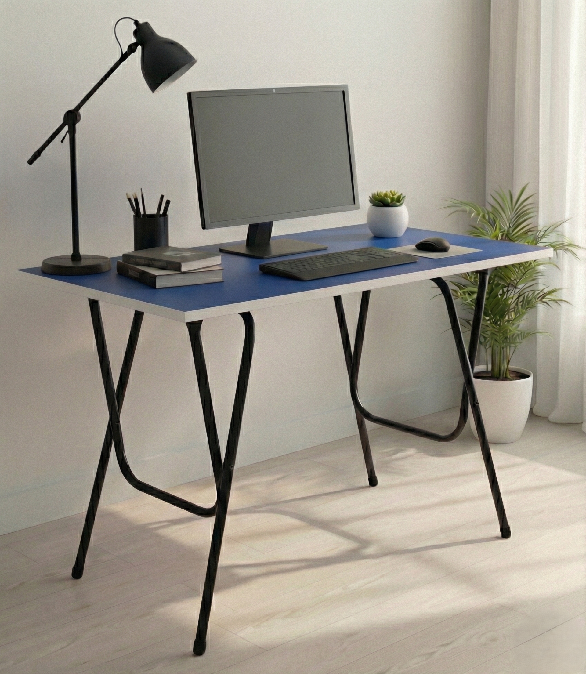 EuroQon Easy Fold Space Saver Foldable Engineered Wood Study Table Black