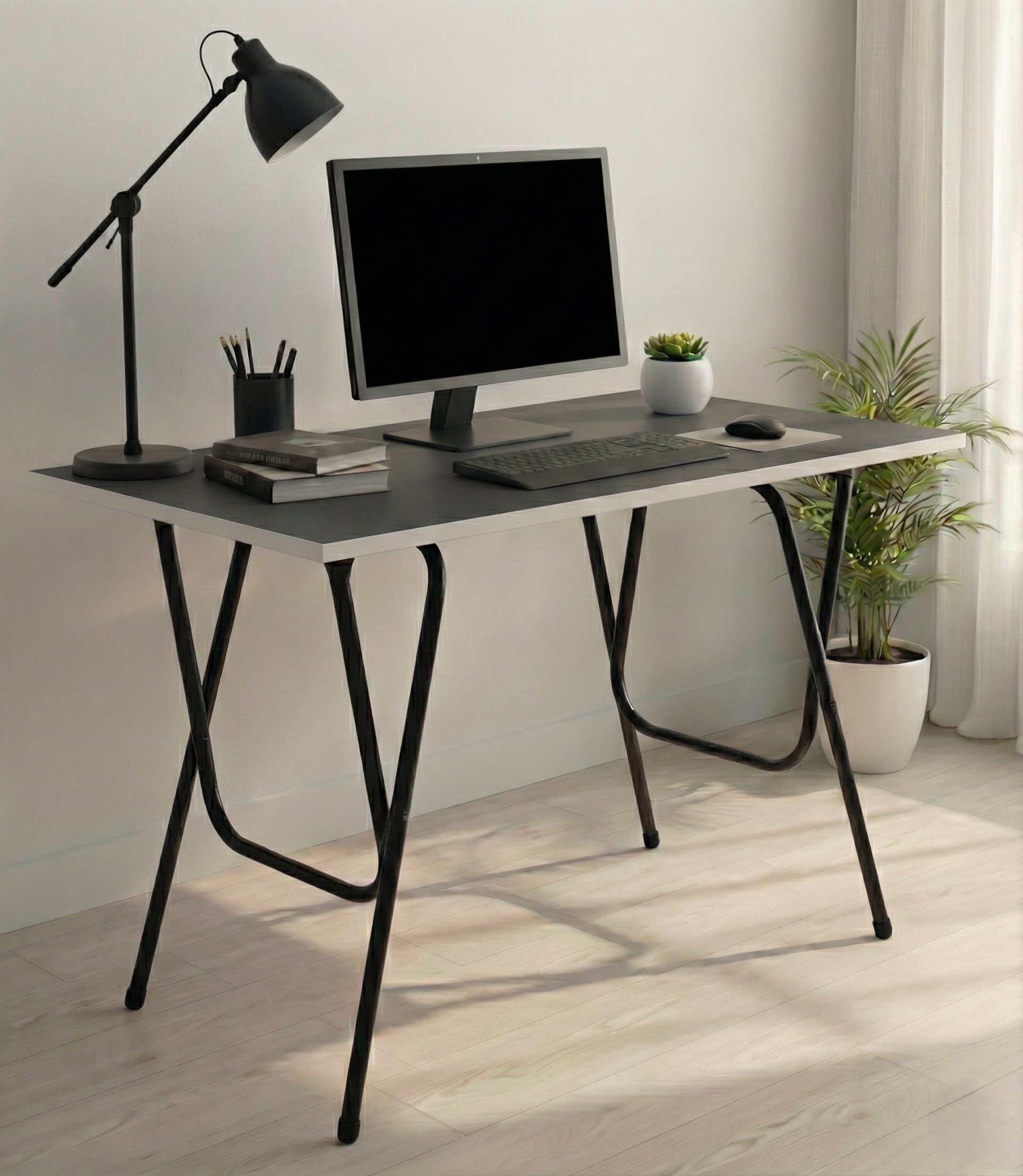 EuroQon Easy Fold Space Saver Foldable Engineered Wood Study Table Black