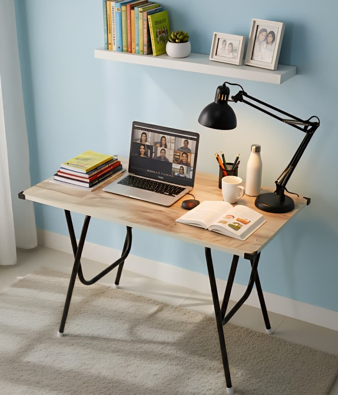 EuroQon Easy Fold Space Saver Foldable Engineered Wood Study Table Black